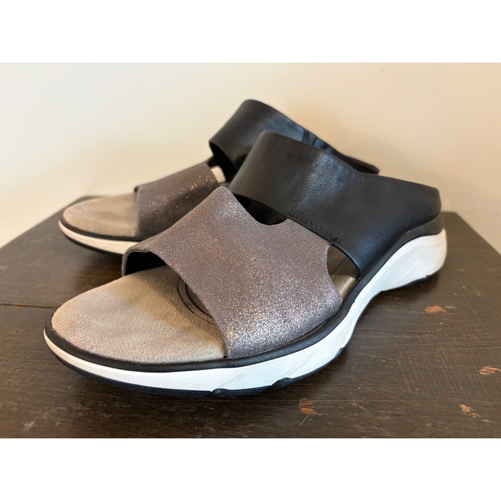 Bionica Womens Black Metallic Pewter Leather Slide Sandals B10016 Size 9M